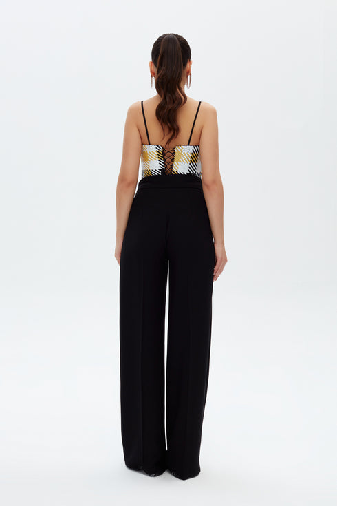 GEOMETRIC PATTERNED SPAGHETTI STRAP CROP TOP